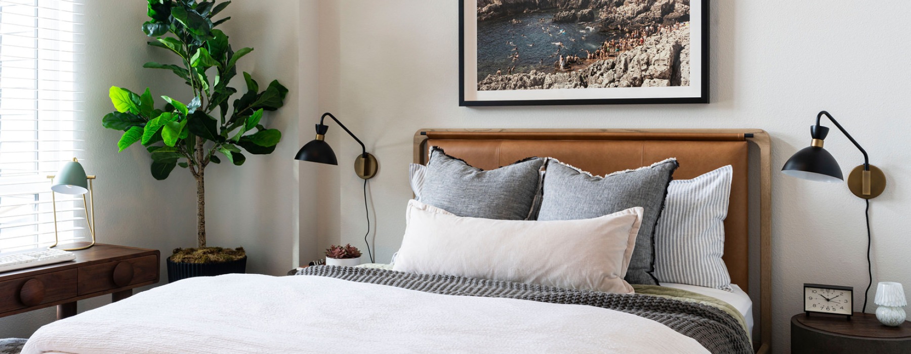 Bedroom with natural lighting and high ceilings