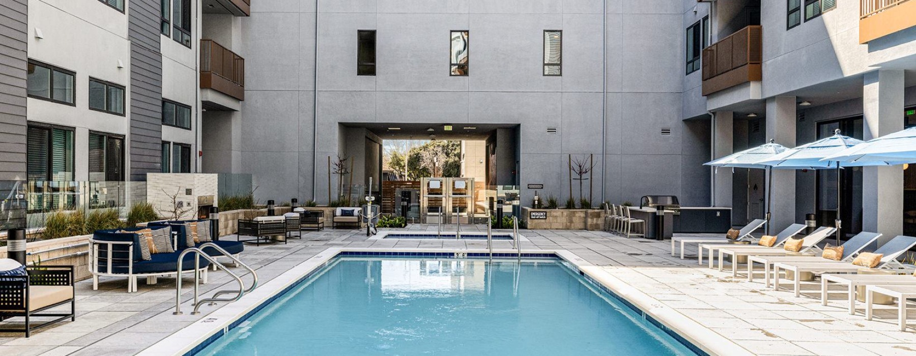pool with building background